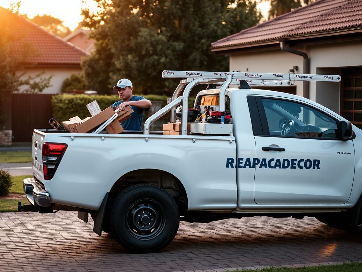 Kruger & Sons bakkie pulling up at a Pretoria home